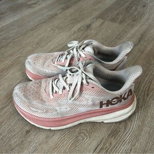Hoka Pink and White Athletic Shoes
